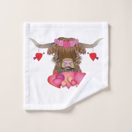 Happy Valentines Day Cow Badhandtuch Set (Waschlappen)