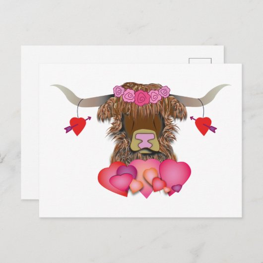 Happy Valentines Day Cow Postkarte (Vorne/Hinten)