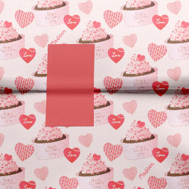 Happy Valentine's Day Cupcake and Hearts Pattern Seidenpapier