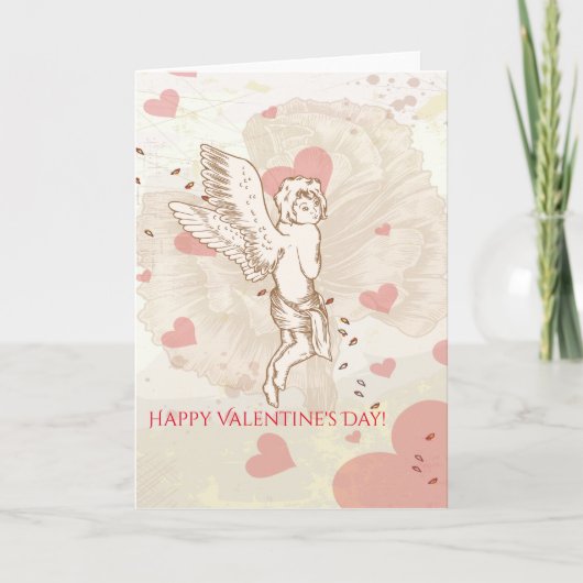 Happy Valentine's Day Cupid Blumenherz Feiertagskarte (Vorderseite)