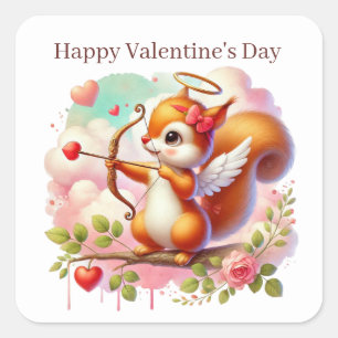 Happy Valentine's Day cupid Eichhörnchen Quadratischer Aufkleber