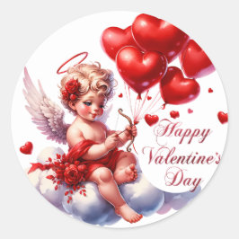 Happy Valentine's Day Cupid mit roten Herzen Runder Aufkleber