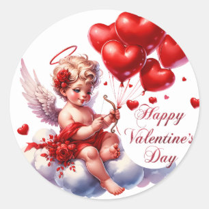 Happy Valentine's Day Cupid mit roten Herzen Runder Aufkleber