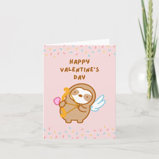 Happy Valentine's Day Cupid Sloth Card Karte (Vorderseite)