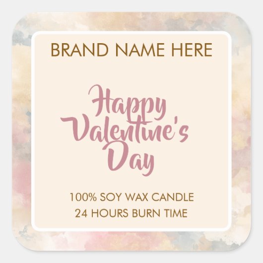 Happy Valentine's Day Custom Candle Labels Quadratischer Aufkleber (Vorderseite)