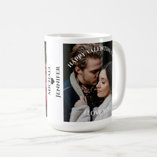 Happy Valentine's Day Custom Paar Name Foto Kaffeetasse (VorderseiteRechts)