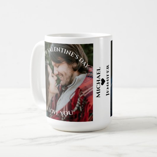 Happy Valentine's Day Custom Paar Name Foto Kaffeetasse (Vorderseite Links)
