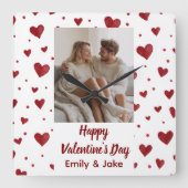 Happy Valentine's Day Custom Photo Wall Clock Quadratische Wanduhr (Vorderseite)