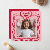Happy Valentine's Day Custom Photograph Wavy Bow Mitteilungskarte (Vorderseite/Rückseite Beispiel)