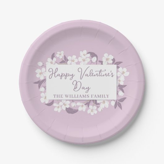 Happy Valentine's Day Custom Pink Floral Party Pappteller (Vorderseite)