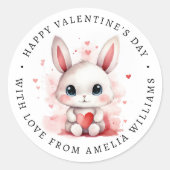 Happy Valentines day cute bunny holding heart Runder Aufkleber (Vorderseite)