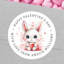 Happy Valentines day cute bunny holding heart