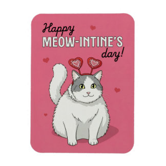 Happy Valentines Day Cute Cat With Heart Headband Magnet