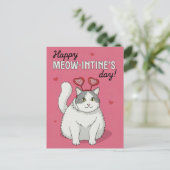 Happy Valentines Day Cute Cat With Heart Headband Postkarte (Stehend Vorderseite)