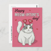 Happy Valentines Day Cute Cat With Heart Headband Postkarte (Vorne/Hinten)