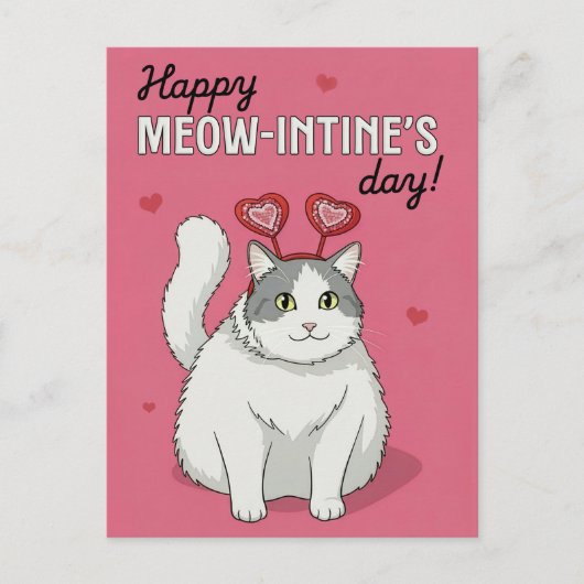 Happy Valentines Day Cute Cat With Heart Headband Postkarte (Vorderseite)