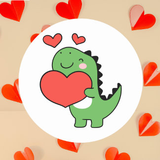 Happy Valentines Day Cute Dinosaur Red Heart Runder Aufkleber