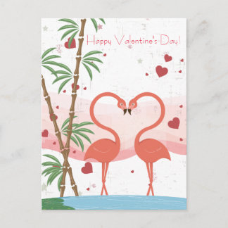 Happy Valentine's Day Cute Flamingo Hearts Bamboo Feiertagspostkarte