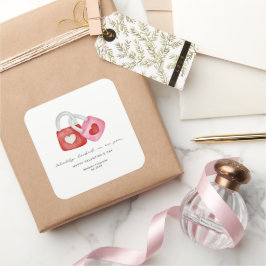 Happy Valentine's Day Cute Fun Locks Hearts Custom Quadratischer Aufkleber