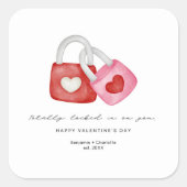 Happy Valentine's Day Cute Fun Locks Hearts Custom Quadratischer Aufkleber (Vorderseite)