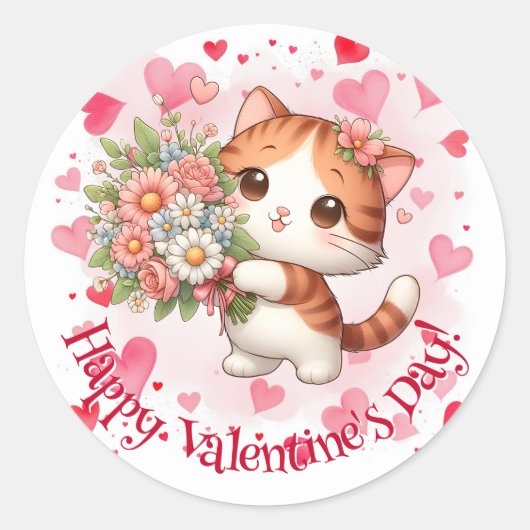 Happy Valentine's Day Cute Kitty Hearts Runder Aufkleber (Vorderseite)