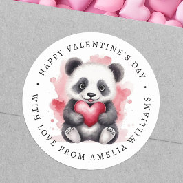 Happy Valentines day cute panda holding heart Runder Aufkleber