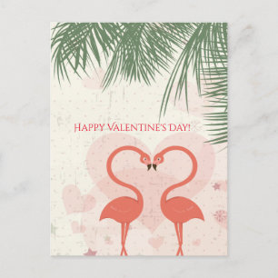 Happy Valentine's Day Cute Pink Flamingo Palm Tree Feiertagspostkarte