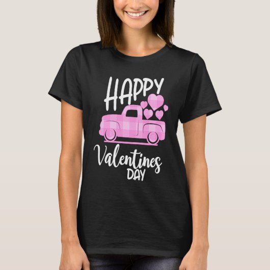 Happy Valentines Day Cute Retro Pink Heart Plaid T T-Shirt (Vorderseite)