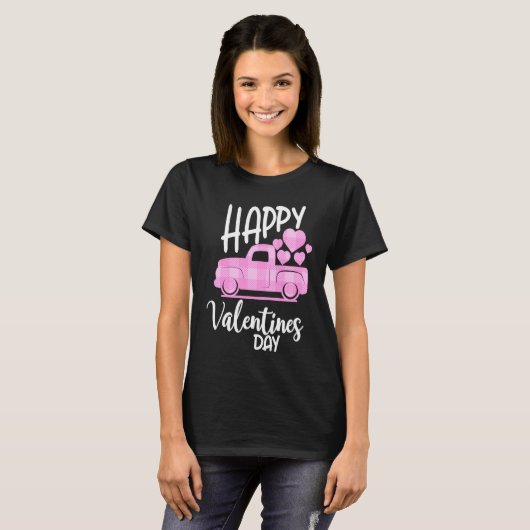 Happy Valentines Day Cute Retro Pink Heart Plaid T T-Shirt (Vorne ganz)