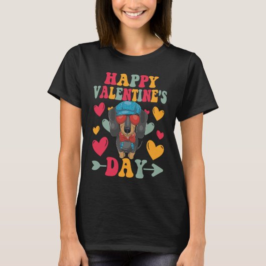 Happy Valentines Day Dachshund Heart Love Groovy T-Shirt (Vorderseite)