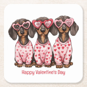 Happy Valentines Day Dackel Hunde Rechteckiger Pappuntersetzer