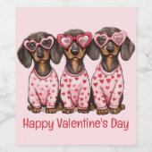 Happy Valentines Day Dackel Hunde Weinetikett (Einzelnes Label)