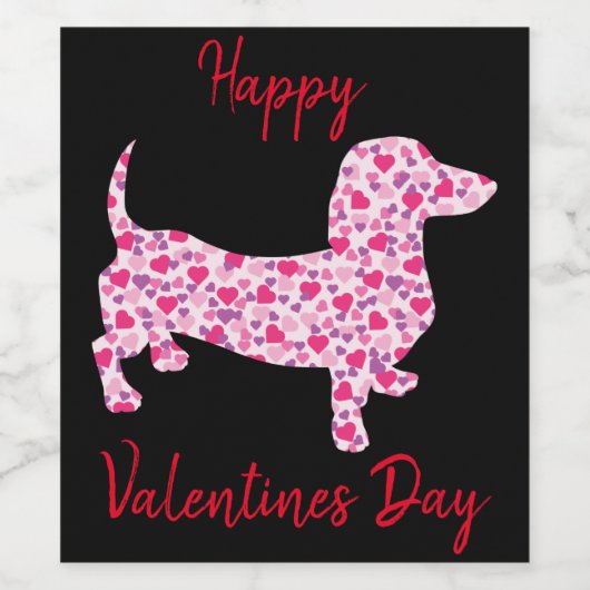 Happy Valentines Day Dackel Weinetikett (Einzelnes Label)
