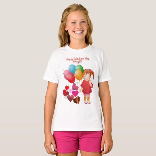 Happy Valentines Day Daughter Balloons Hört Niedli T-Shirt (Vorne ganz)