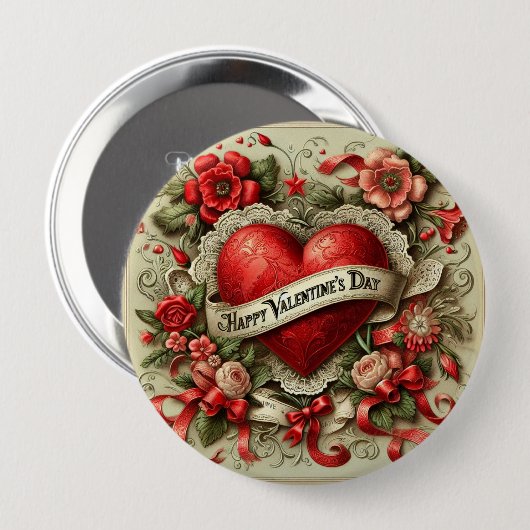 Happy Valentine's Day dekorative Abbildung Button (Vorne & Hinten)