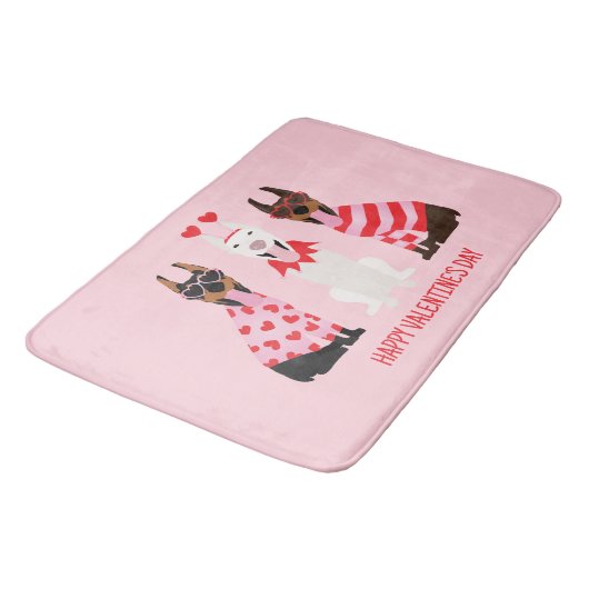 Happy Valentines Day Dobermann Hunde Badematte (Schrägansicht)