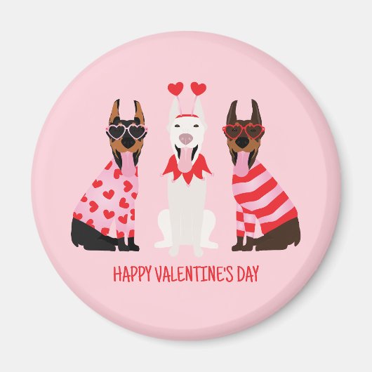 Happy Valentines Day Dobermann Hunde Magnet (Vorne)