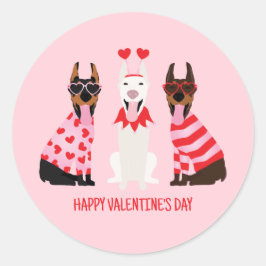 Happy Valentines Day Dobermann Hunde Runder Aufkleber