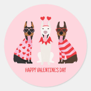 Happy Valentines Day Dobermann Hunde Runder Aufkleber