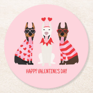 Happy Valentines Day Dobermann Hunde Runder Pappuntersetzer