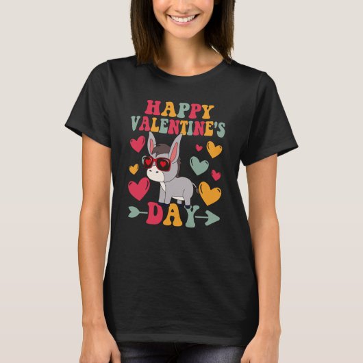Happy Valentines Day Donkey Heart Love Groovy T-Shirt (Vorderseite)
