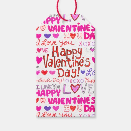 Happy Valentine's Day Doodles Geschenkanhänger (Vorderseite)