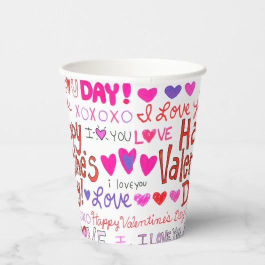 Happy Valentine's Day Doodles Muster Pappbecher (Rechts)