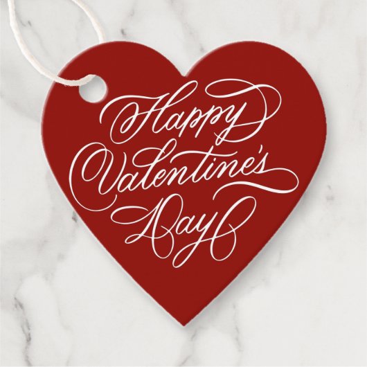 Happy Valentines Day Elegant Calligraphy Red Heart Geschenkanhänger (Vorderseite)