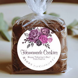 Happy Valentines Day Elegant Rose Floral Bakery Runder Aufkleber