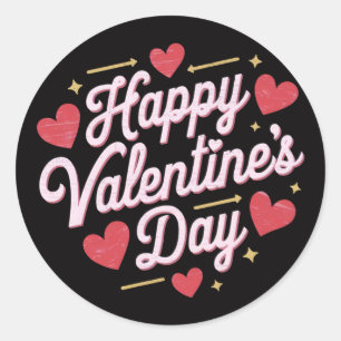 Happy Valentine's Day elegante Drehbuch Rote Herze Runder Aufkleber