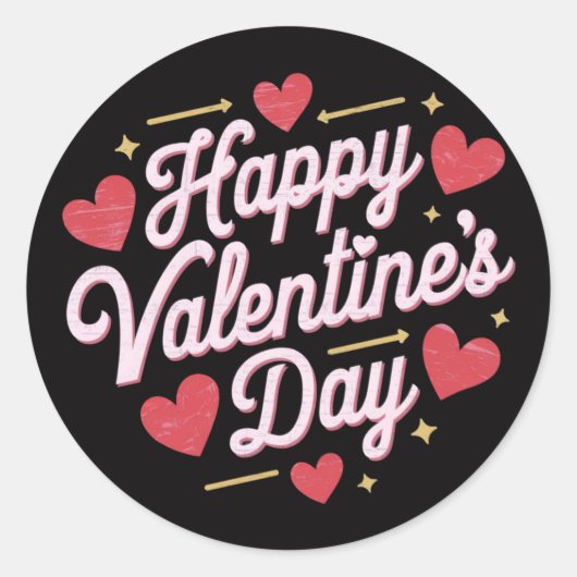 Happy Valentine's Day elegante Drehbuch Rote Herze Runder Aufkleber (Vorderseite)