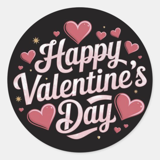 Happy Valentine's Day elegante Drehbuch Rote Herze Runder Aufkleber (Vorderseite)