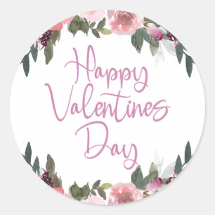 Happy Valentine's Day Elegantes Drehbuch Lila Blum Runder Aufkleber