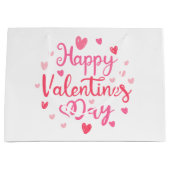 Happy Valentine's Day Elegantes Skript Rosa Herzen Große Geschenktüte (Vorderseite)